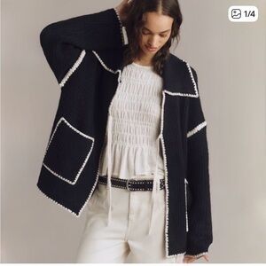 Flat White Collared Whipstitch Cardigan Sweater NWOT